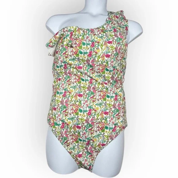 J. Crew One-Shoulder Floral One Piece in Green and Pink flutter Liberty Sz 16‎ - Picture 6 of 14